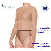 skin coloured long sleeves transparent leotard