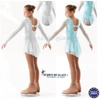 Robe de patinage artistique en velours aqua , blanc ou noir